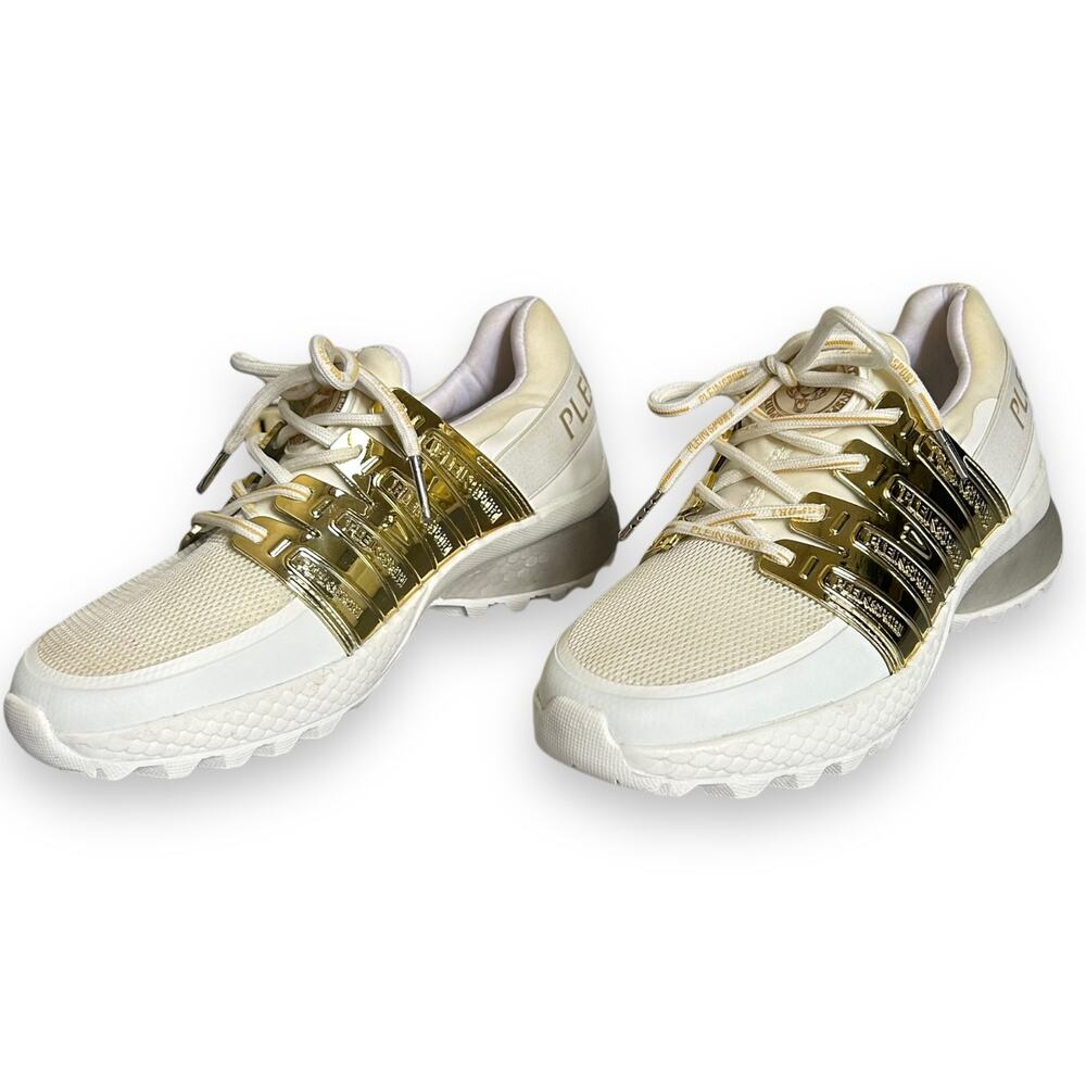 Plein Sport Gold Metallic Lace Up Shoes White Size 37/7 - Picture 7 of 16